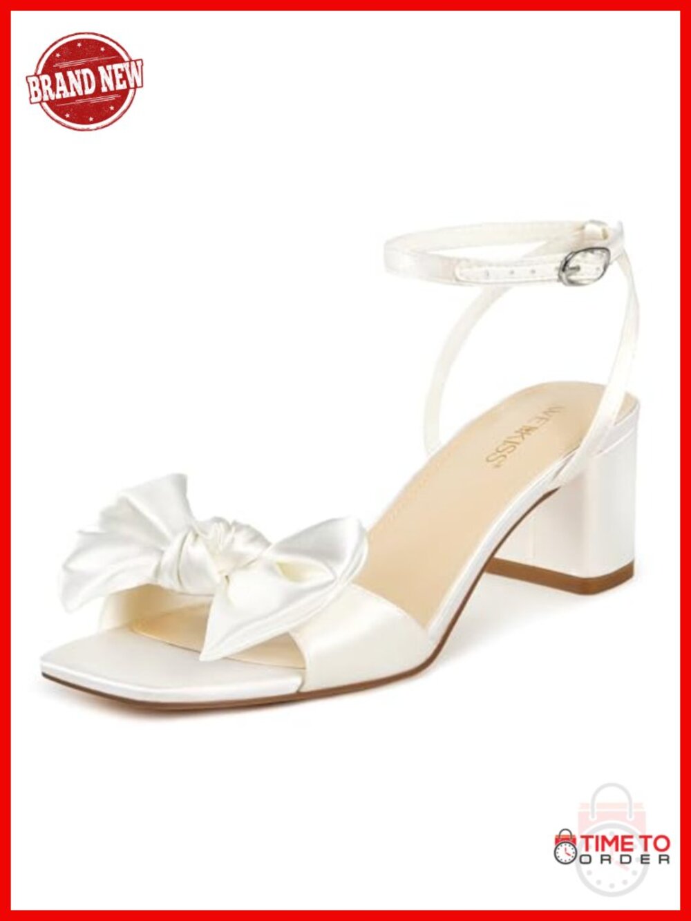Womens Wedding Bow Heels Square Open Toe Chunky Block Low Heels